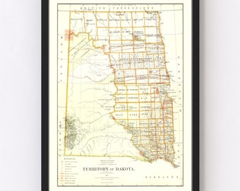 South Dakota Map 1876, Vintage South Dakota Map, Old South Dakota Art, Wall Art Gift for South Dakota History Lovers Retro Decor