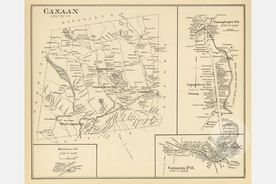 Vintage Canaan Map from 1892 Old New Hampshire Map Historic Etsy