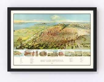 Salt Lake City Map 1891, Vintage Salt Lake City Map, Old Salt Lake City Utah Art, Wall Art Gift for Salt Lake City History Lovers Retro Deco