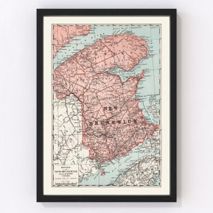 New Brunswick Canada Map 1925, Vintage New Brunswick Canada Map, Old New Brunswick Canada Art, Wall Art Gift for New Brunswick Canada Histor