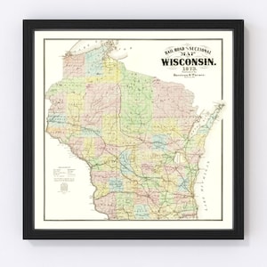 Wisconsin Railroad Map 1873 - Old Railroad Map of Wisconsin Art Vintage Print Framed Wall Art Canvas Portrait History Train Memorabilia