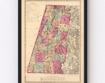 Berkshire County MA Map 1871 - Old Map of Pittsfield Massachusetts Art Vintage Print Framed Canvas Bird&#39;s Eye View Portrait History