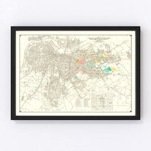Louisville Map 1943 - Old Map of Louisville Kentucky Art Vintage Print Framed Canvas Portrait History Genealogy Farmhouse Décor