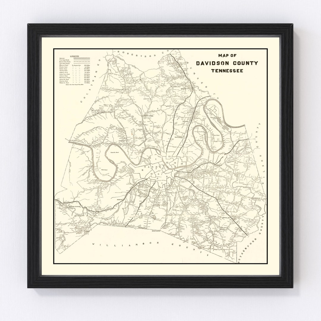 Davidson County TN Map 1920 Old Map of Tennessee Art Vintage Print