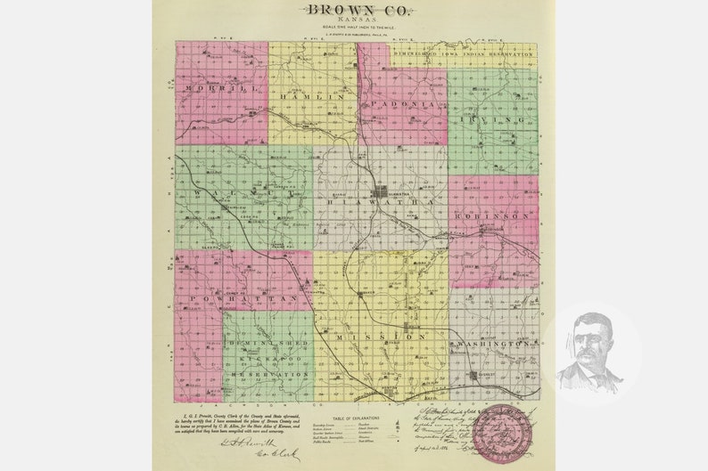 Vintage Brown County KS Map 1887 Old Kansas Map Historical Etsy