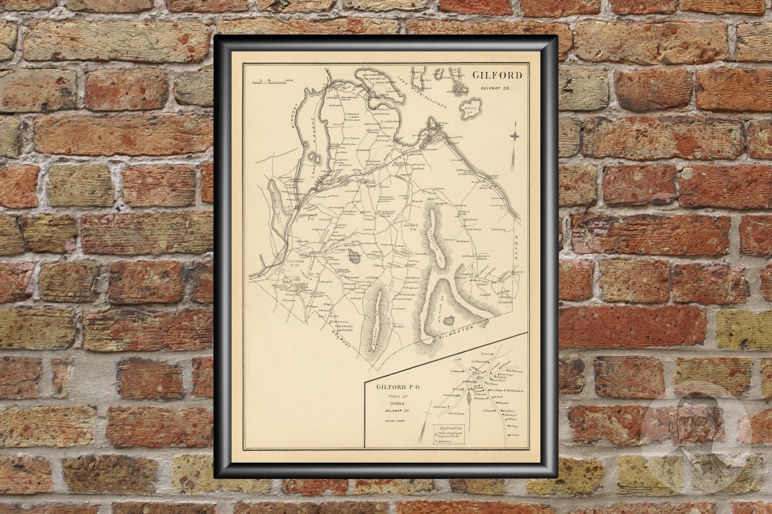 Vintage Gilford Map from 1892 Old New Hampshire Map Etsy