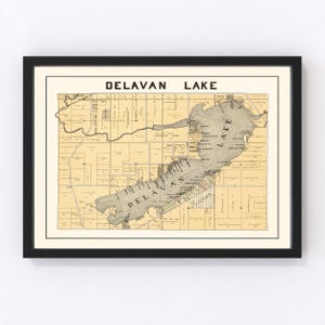 Delavan Lake Map 1907, Vintage Delavan Lake Map, Old Delavan Lake Wisconsin Art, Wall Art Gift for Delavan Lake History Lovers Retro Decor