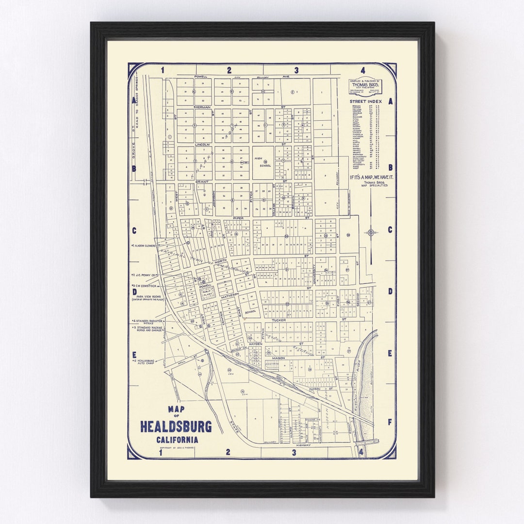 Healdsburg Map 1920 Old Map of Healdsburg California Art Etsy