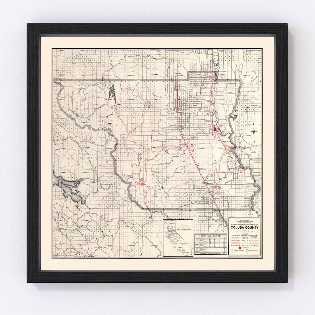 Colusa County CA Map 1935 - Old Map of California Art Vintage Print ...