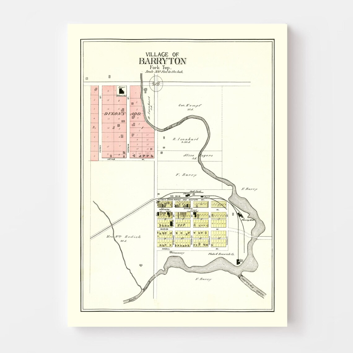 Barryton Map 1900, Vintage Barryton Map, Old Barryton Michigan Art ...