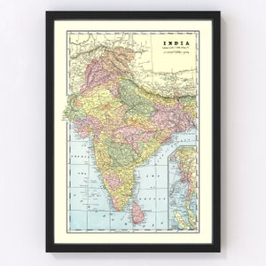 India Map 1901, Vintage India Map, Old India Art, Wall Art Gift for India History Lovers Retro Decor