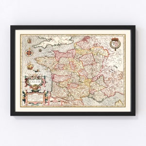 Gaul France Map 1623, Vintage Gaul France Map, Old Gaul France Art, Wall Art Gift for Gaul France History Lovers Retro Decor