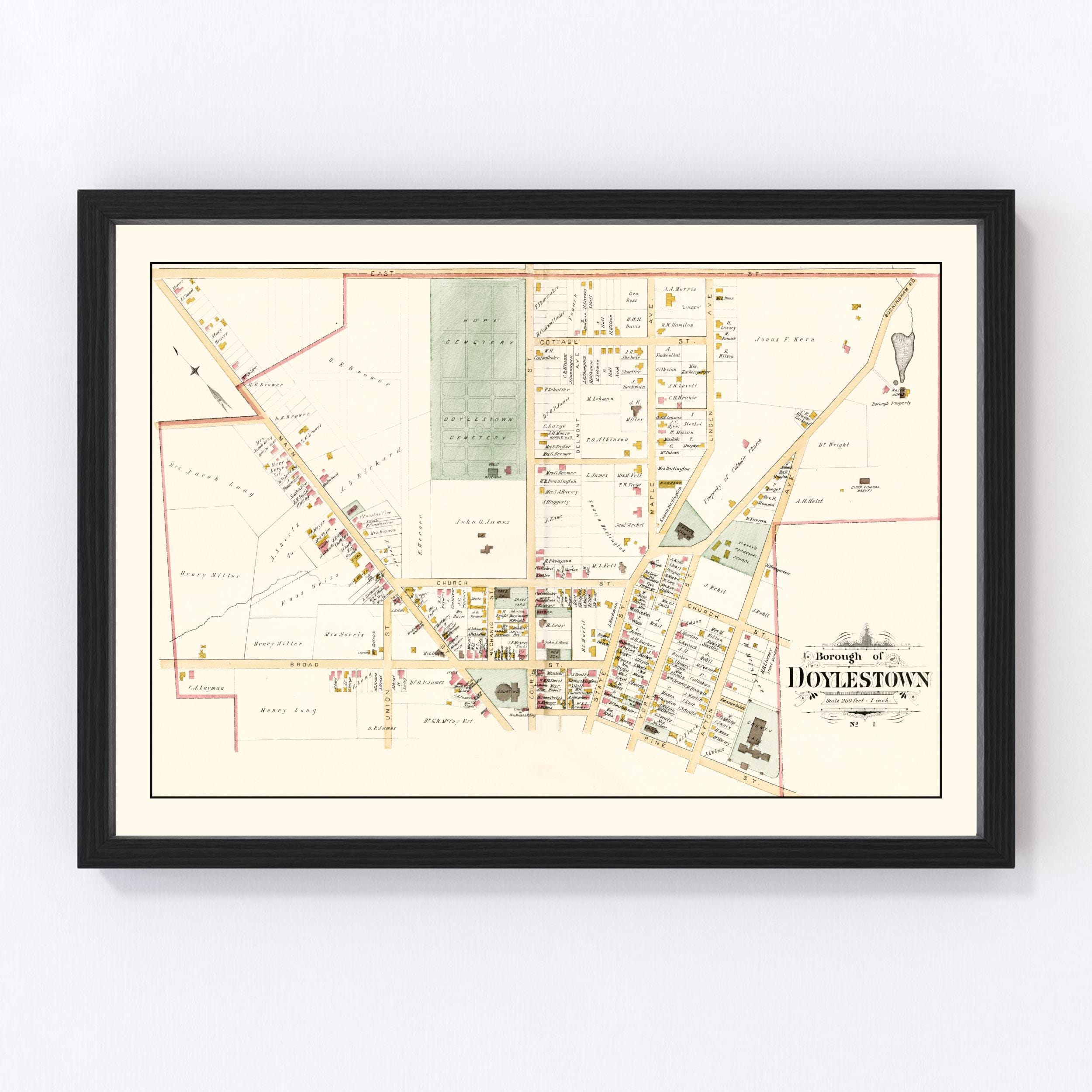 Doylestown Map 1891, Vintage Doylestown Map, Old Doylestown Pennsylvania Art, Wall Art Gift for Doylestown History Lovers Retro Decor