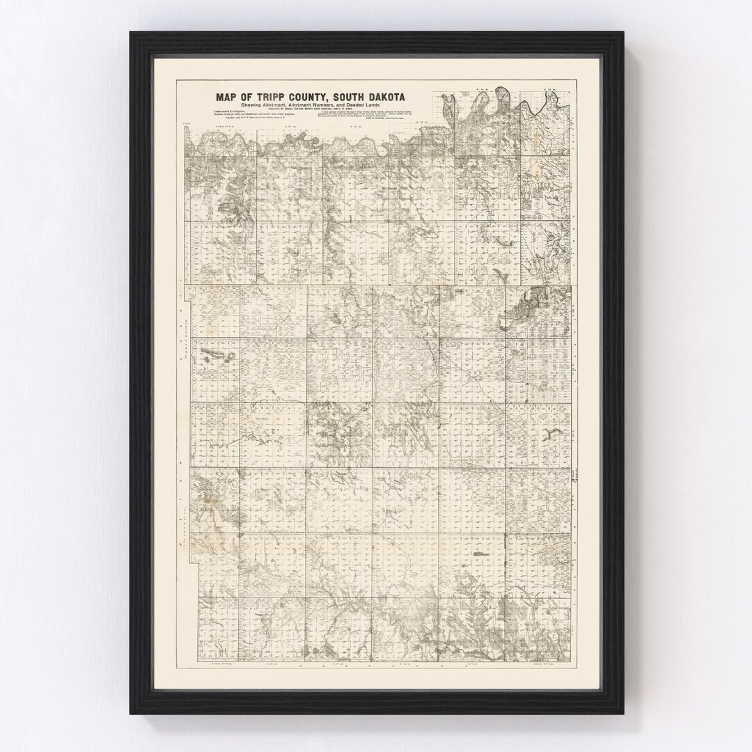 Tripp County SD Map 1908 Old Map of South Dakota Art Vintage Print