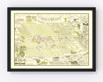 Salt Lake City Map 1926, Vintage Salt Lake City Map, Old Salt Lake City Utah Art, Wall Art Gift for Salt Lake City History Lovers Retro Deco