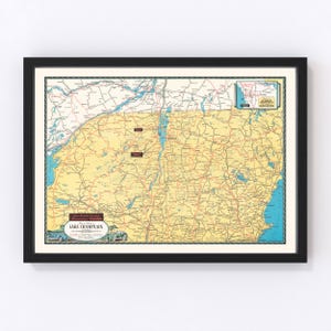 Lake Champlain Map 1940, Vintage Lake Champlain Map, Old Lake Champlain Art, Wall Art Gift for Lake Champlain History Lovers Retro Decor