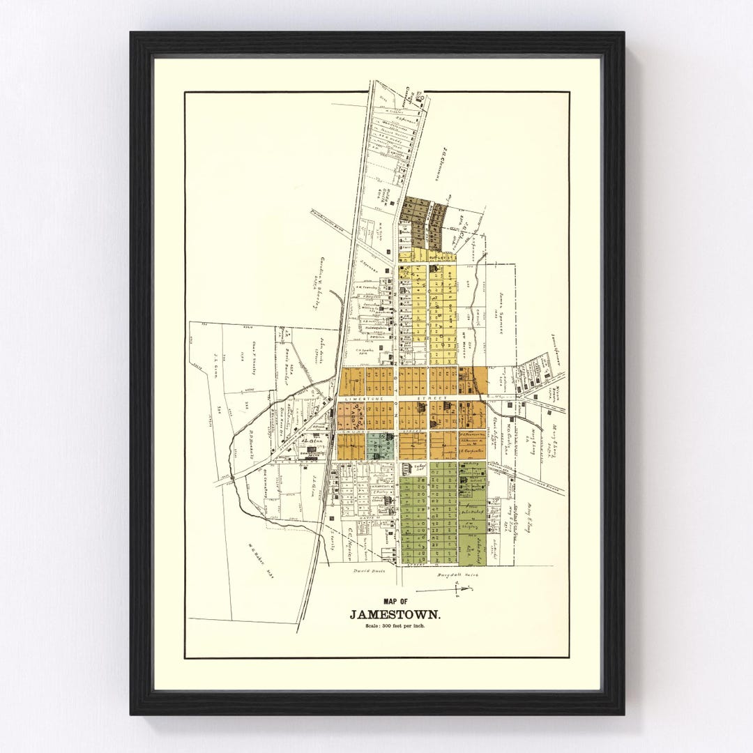Jamestown Map 1896 Old Map of Jamestown Ohio Art Vintage Print Framed Canvas Portrait History ...