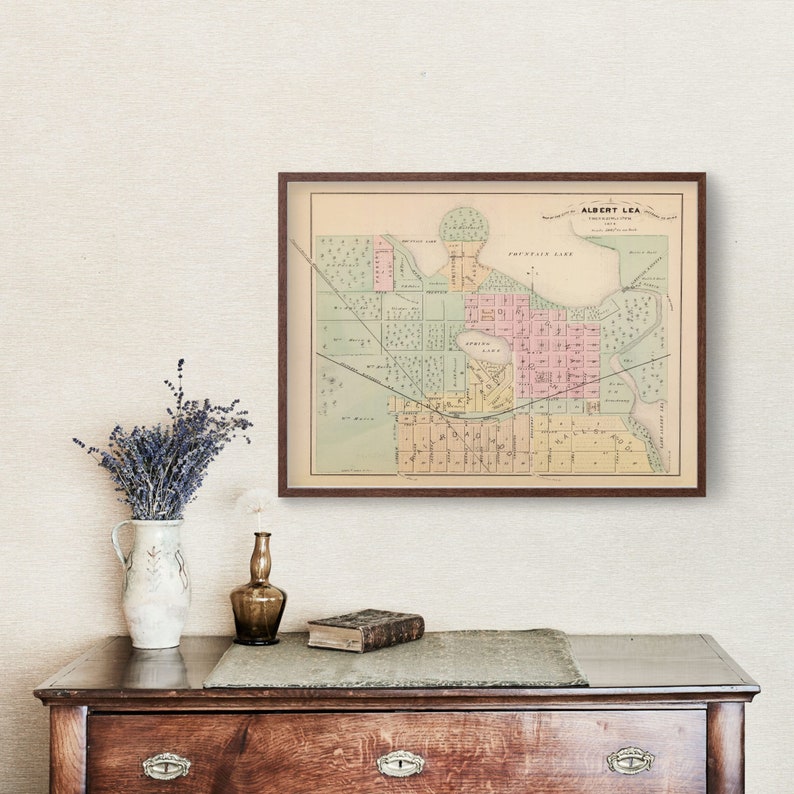 Albert Lea Map 1874 Old Map of Albert Lea Minnesota Art Etsy