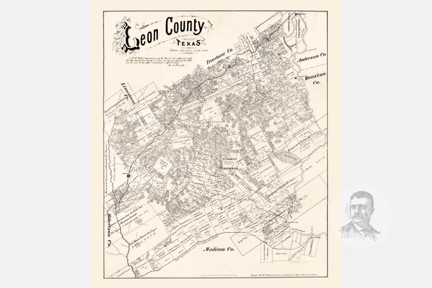 Vintage Leon County Map 1879 Old Map of Leon County Texas Etsy