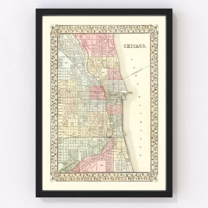 Chicago Map 1870, Vintage Chicago Map, Old Chicago Illinois Art, Wall Art Gift for Chicago History Lovers Retro Decor