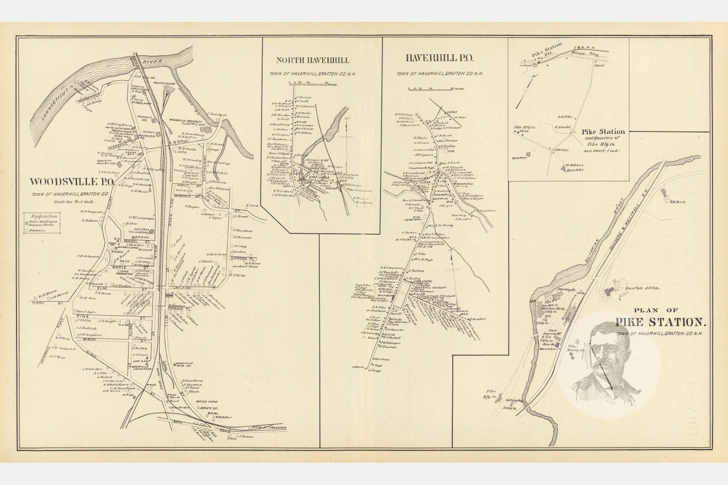 Vintage Haverhill Map from 1892 Old New Hampshire Map Etsy