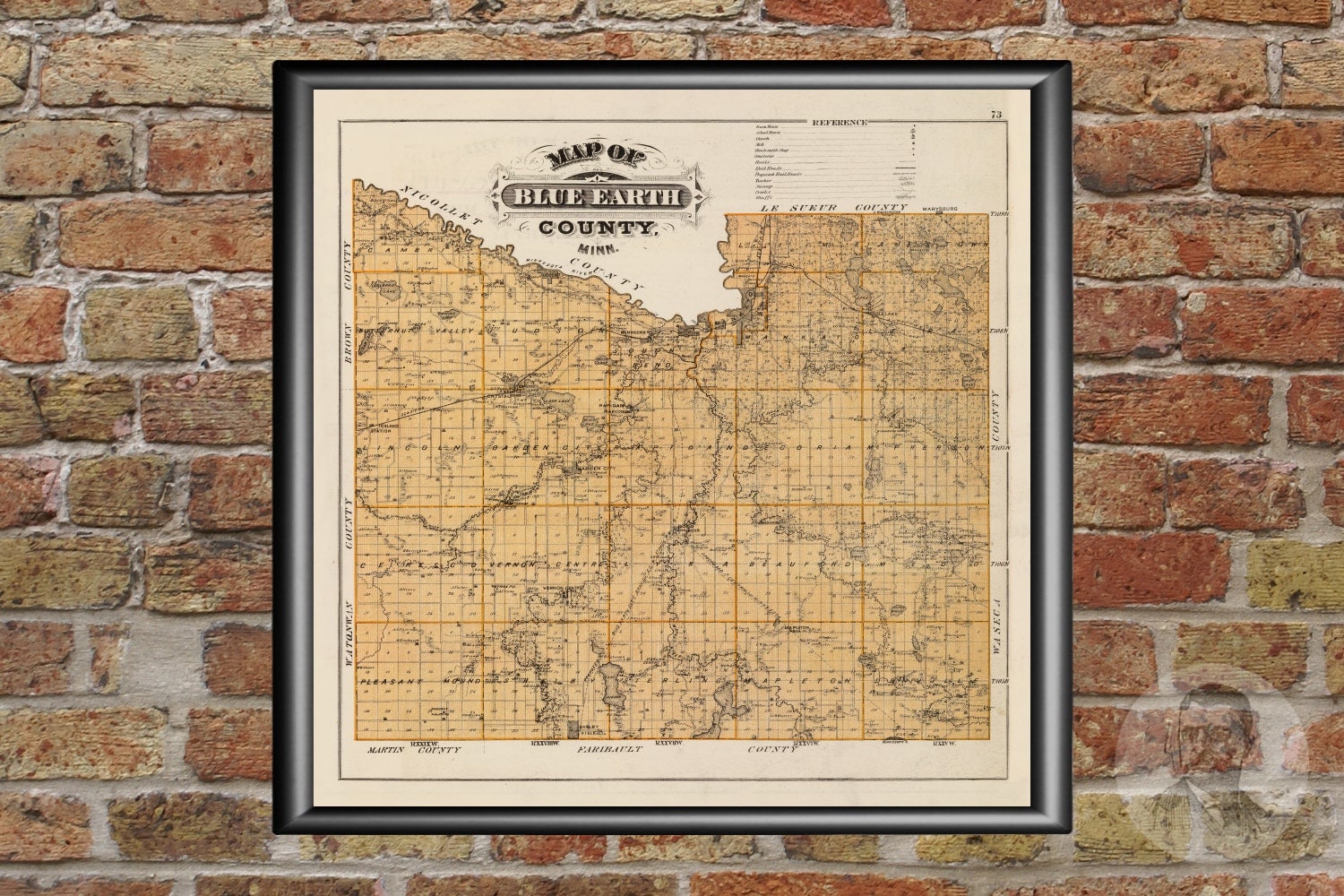 Vintage Blue Earth County MN Map 1874 Old Minnesota Map Etsy