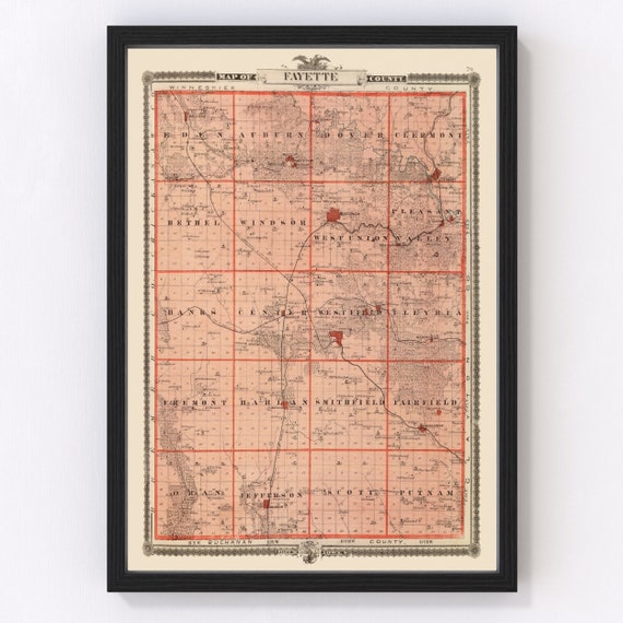 Fayette County Iowa Map Fayette County Iowa Vintage Map From 1875 Old County Map | Etsy