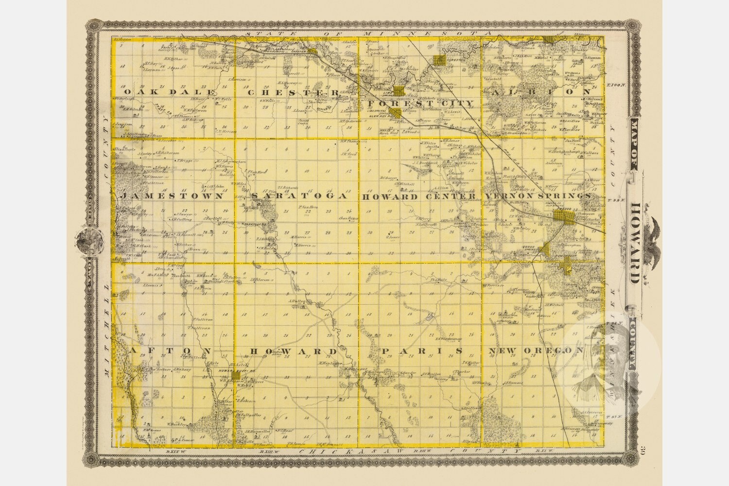 Vintage Howard County IA Map 1875 Old Iowa Map Historical Etsy