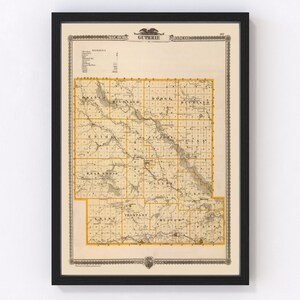 Guthrie County Map 1875, Vintage Guthrie County Map, Old Guthrie County Iowa Art, Wall Art Gift for Guthrie County History Lovers Retro Deco
