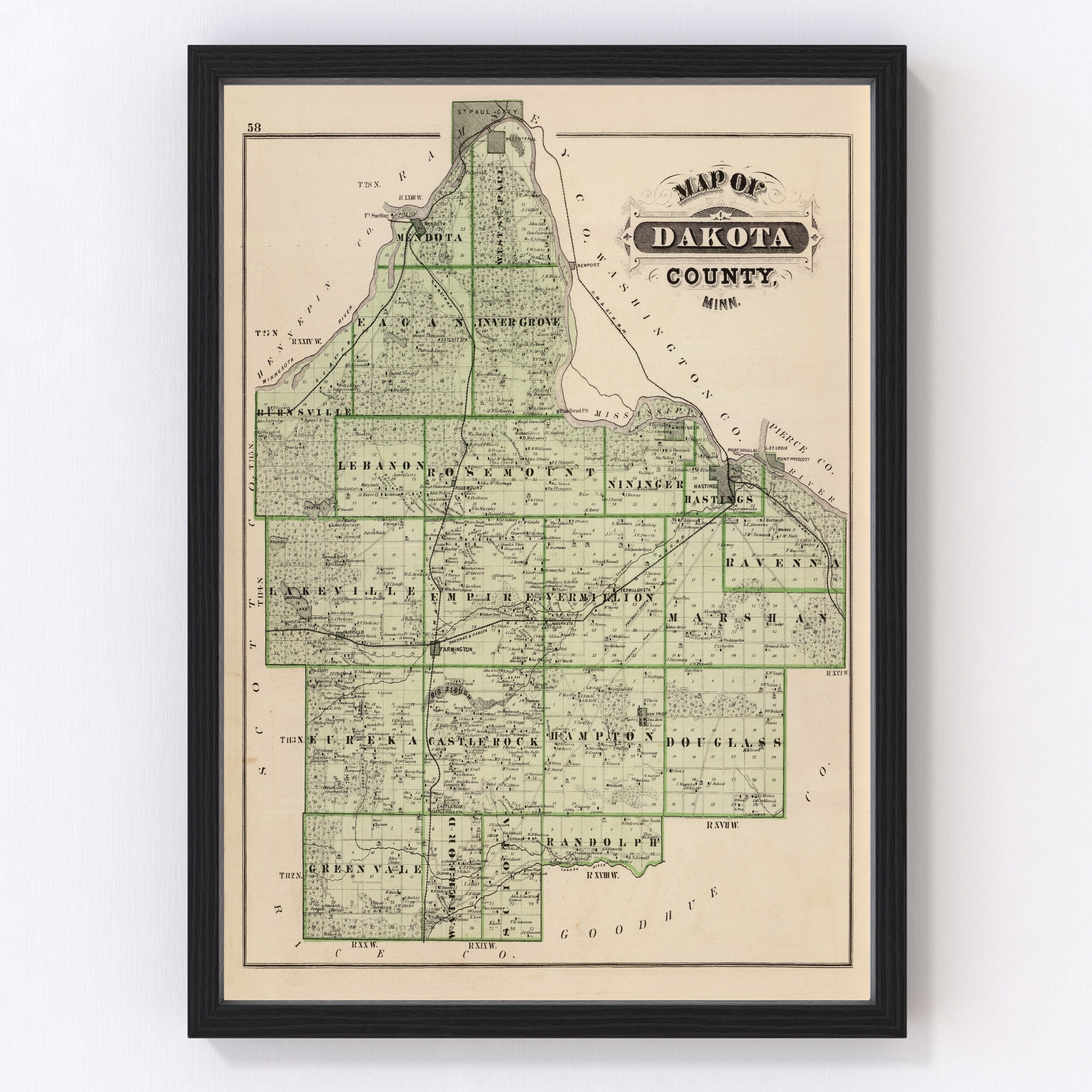 Map Of Dakota County Mn Dakota County Minnesota Vintage Map From 1874 Old County | Etsy