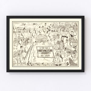 Northwestern University Map 1940 - Vintage Northwestern University Art Print Framed Wall Art Canvas Portrait Evanston IL Alumni History