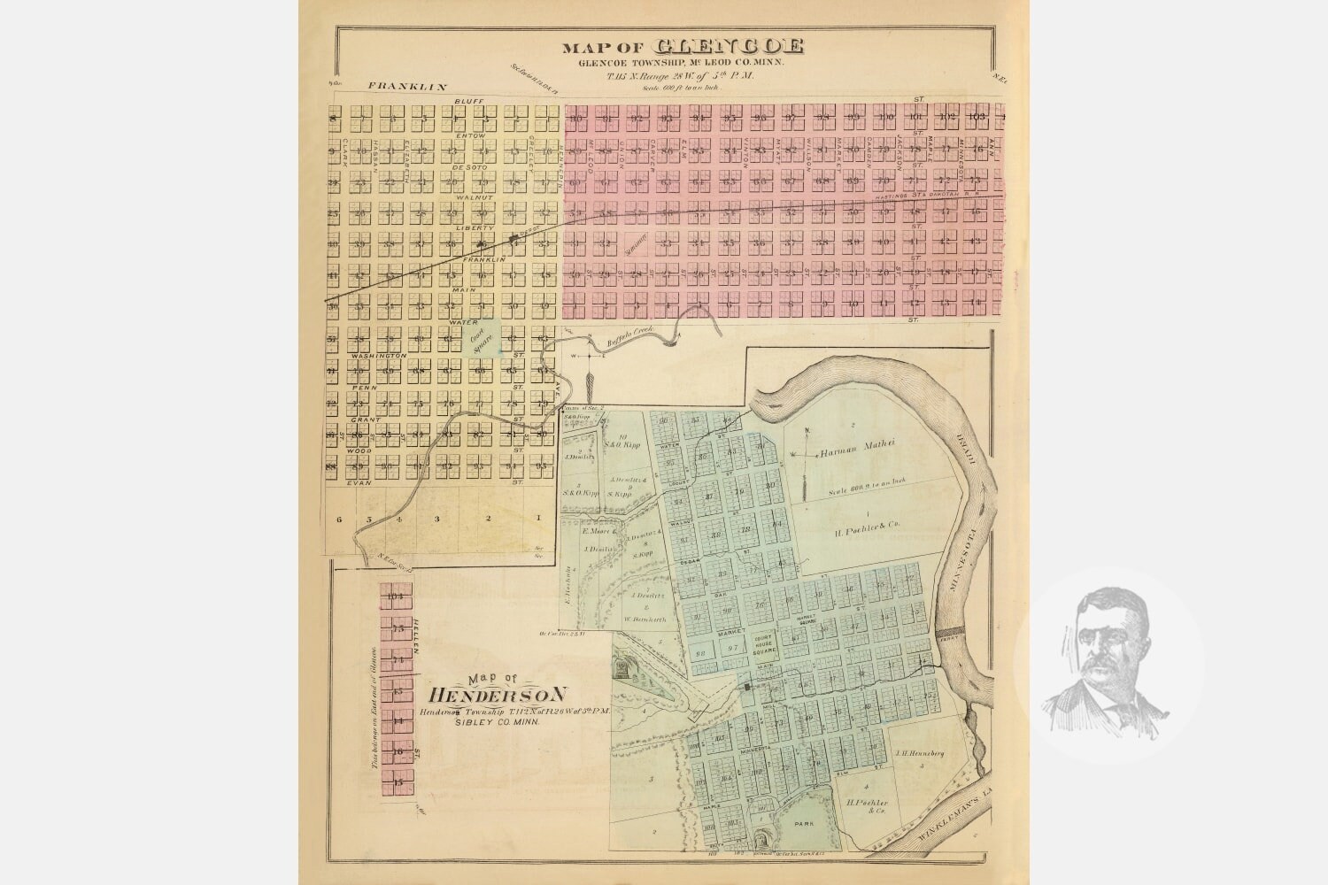 Vintage Glencoe Map from 1874 Old Minnesota Map Historic MN Etsy