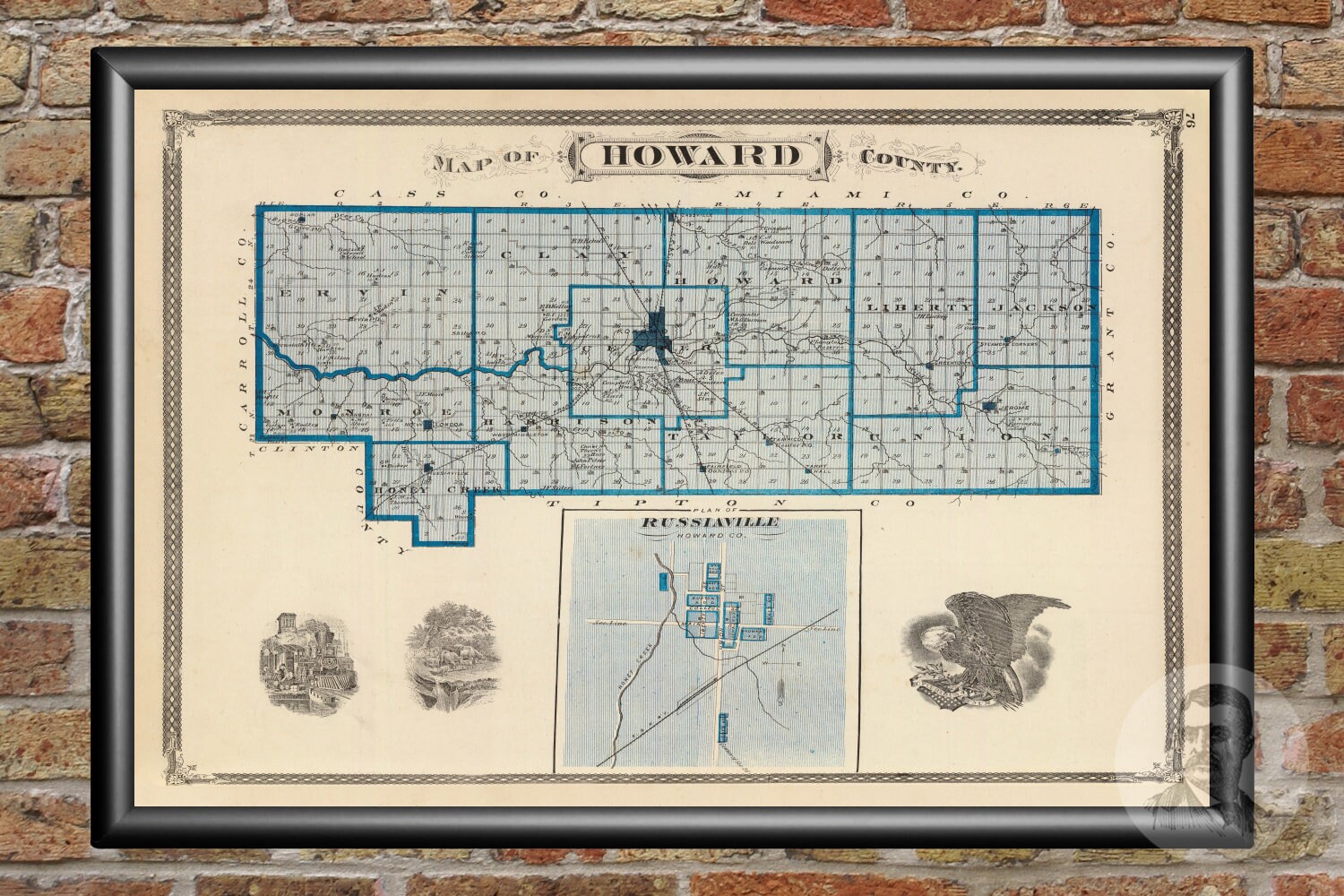 Vintage Howard County IN Map 1876 Old Indiana Map Etsy