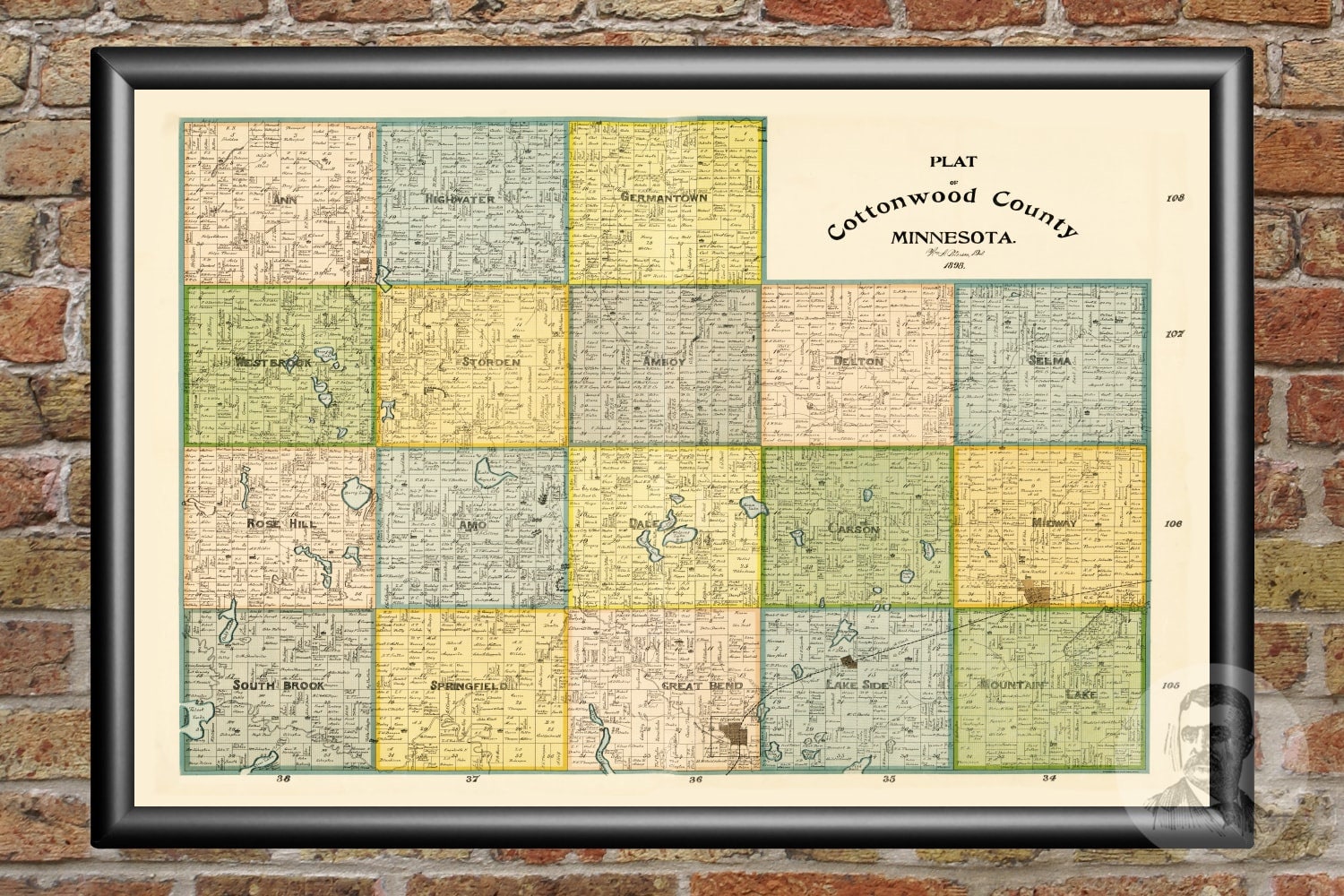 Vintage Cottonwood County Map 1898 Old Map of Cottonwood Etsy