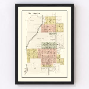 Bradford Map 1892, Vintage Bradford Map, Old Bradford Iowa Art, Wall Art Gift for Bradford History Lovers Retro Decor
