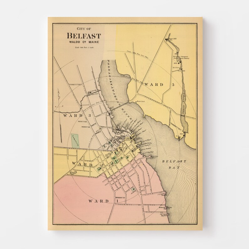 Belfast Map 1894 Old Map of Belfast Maine Art Vintage Print Etsy