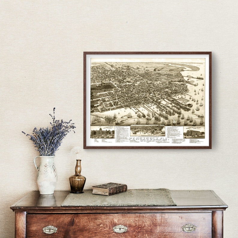 Pensacola Map 1885 Old Map of Pensacola Florida Art Vintage Etsy