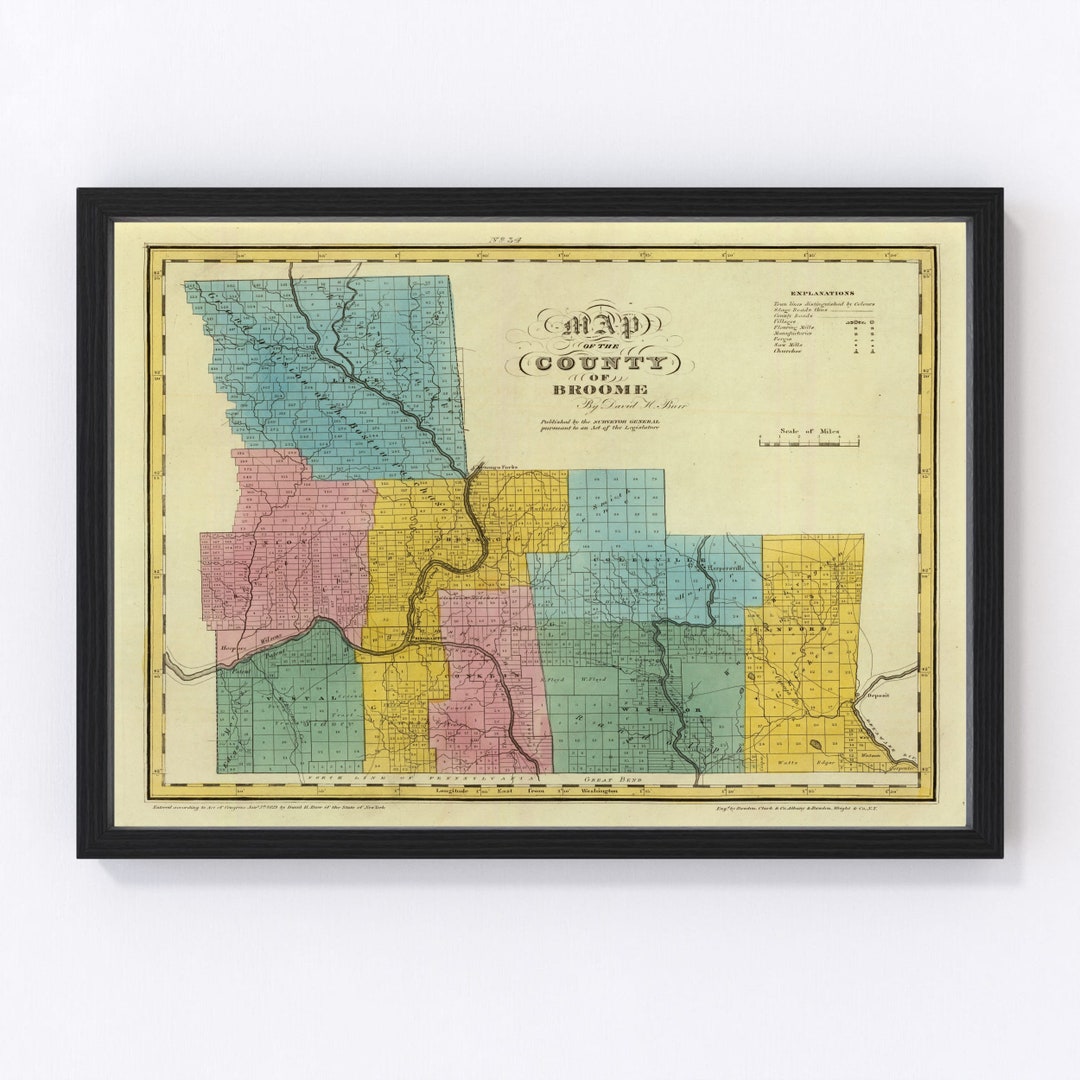 Broome County NY Map 1829 Old Map of Binghamton New York Art Etsy