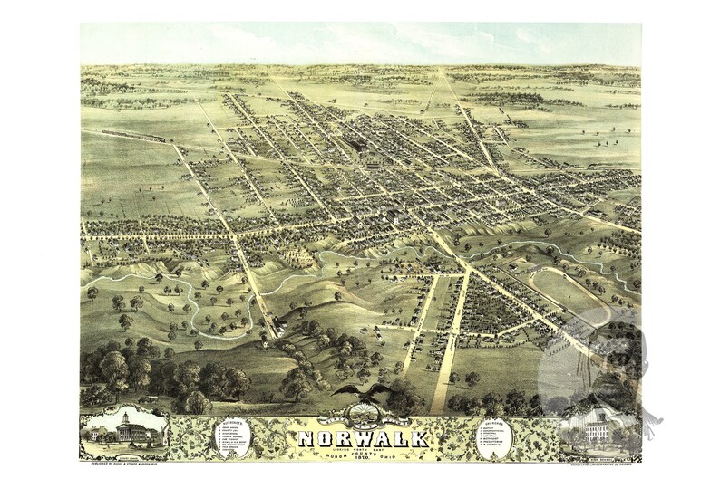 Vintage Norwalk Map 1870 Old Map of Norwalk Ohio Historical | Etsy