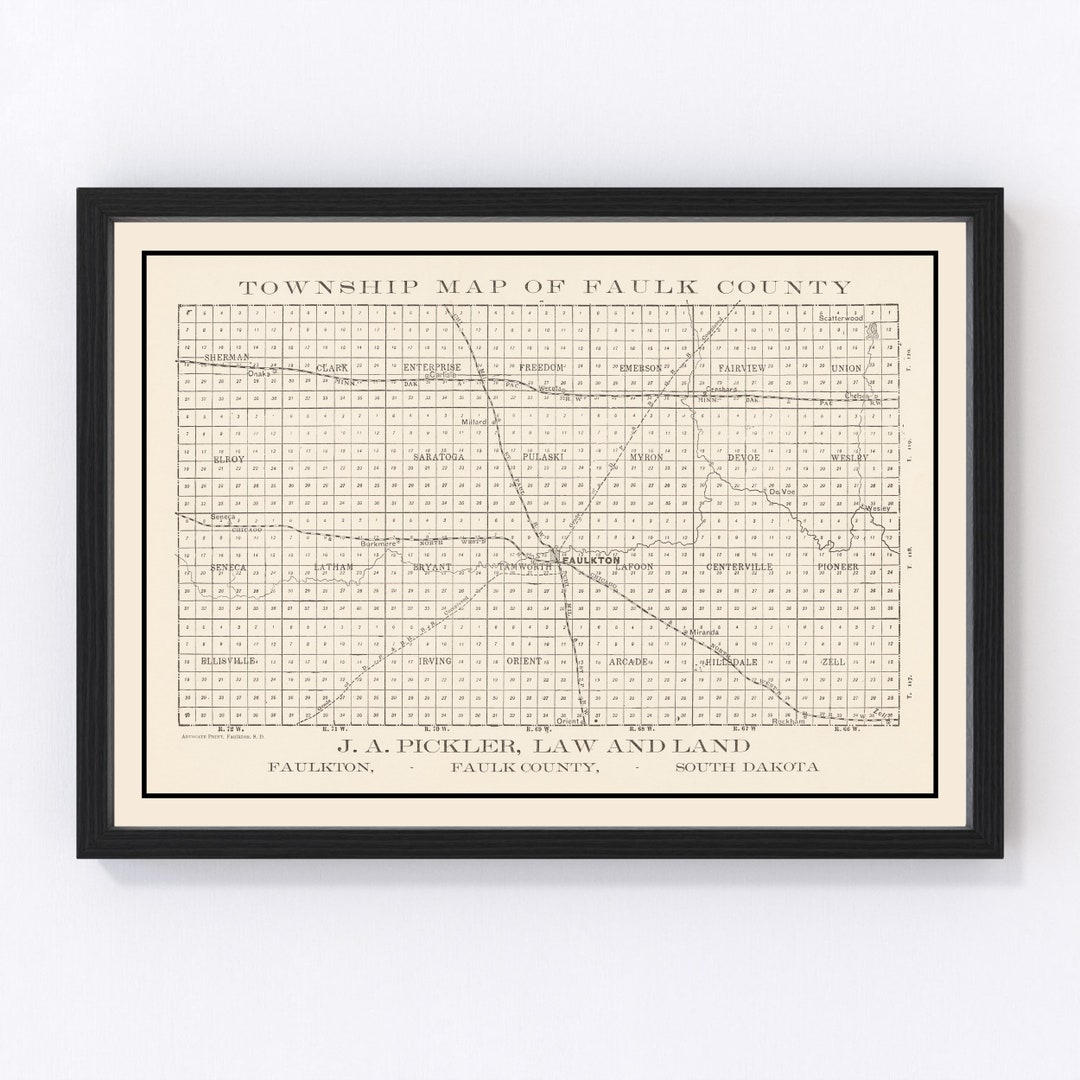 Faulk County SD Map 1900 Old Map of South Dakota Art Vintage Print