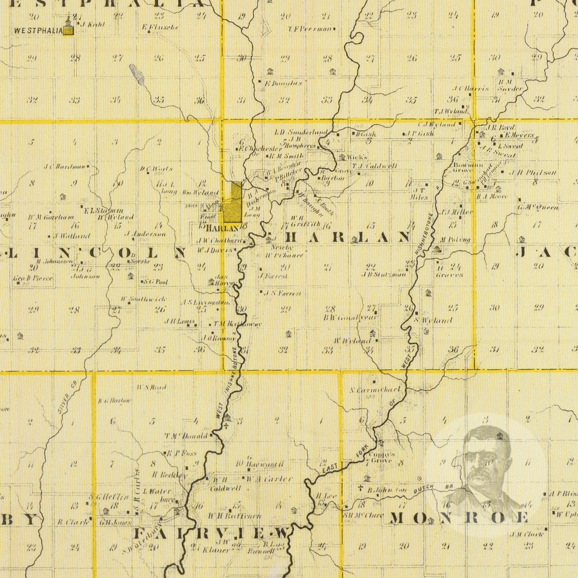 Shelby County Iowa Vintage Map From 1875 Old County Map Art Etsy UK