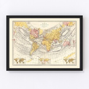 World Map 1871, Vintage World Map, Old World Art, Wall Art Gift for World History Lovers Retro Decor