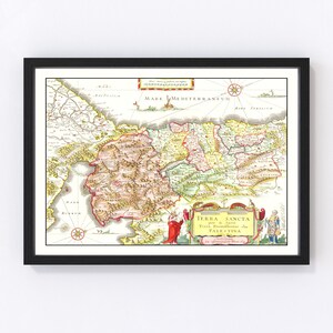 Palestine Map 1665, Vintage Palestine Map, Old Palestine Art, Wall Art Gift for Palestine History Lovers Retro Decor