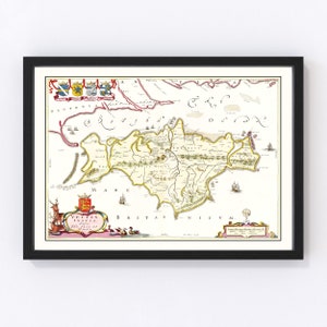 The Isle of Wight Map 1665, Vintage The Isle of Wight Map, Old The Isle of Wight Art, Wall Art Gift for The Isle of Wight History Lovers Ret