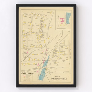 Concord Map 1892, Vintage Concord Map, Old Concord New Hampshire Art, Wall Art Gift for Concord History Lovers Retro Decor