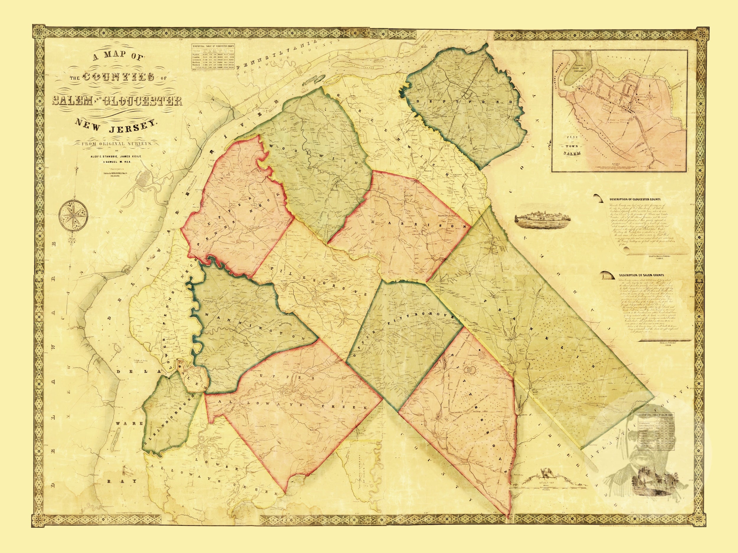 Salem County New Jersey Vintage Map From 1849 Old County Etsy