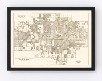 Orlando Map 1923 - Old Map of Orlando Florida Art Vintage Print Framed Canvas Portrait History Genealogy Farmhouse Décor