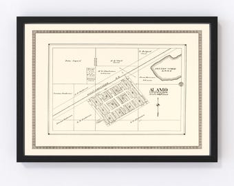 Alamo Map 1937, Vintage Alamo Map, Old Alamo North Dakota Art, Wall Art Gift for Alamo History Lovers Retro Decor