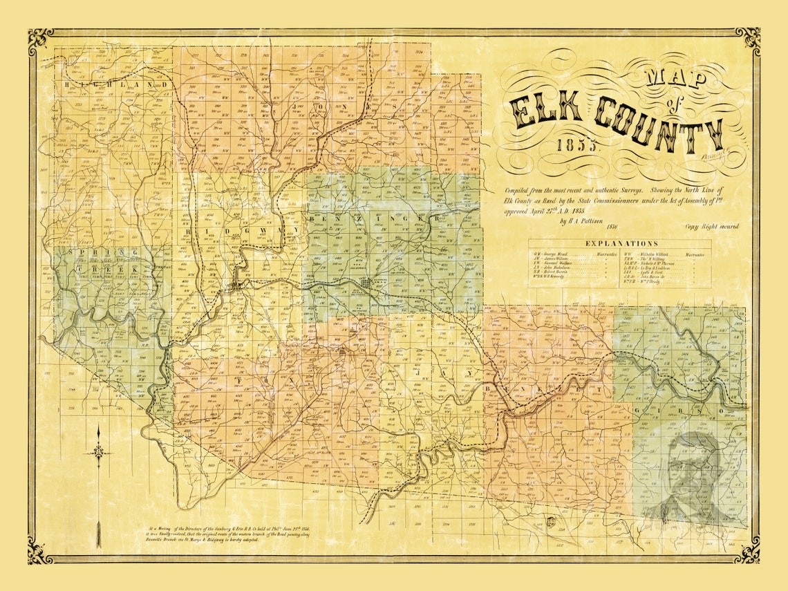 Elk County Pennsylvania Vintage Map From 1855 Old County Etsy