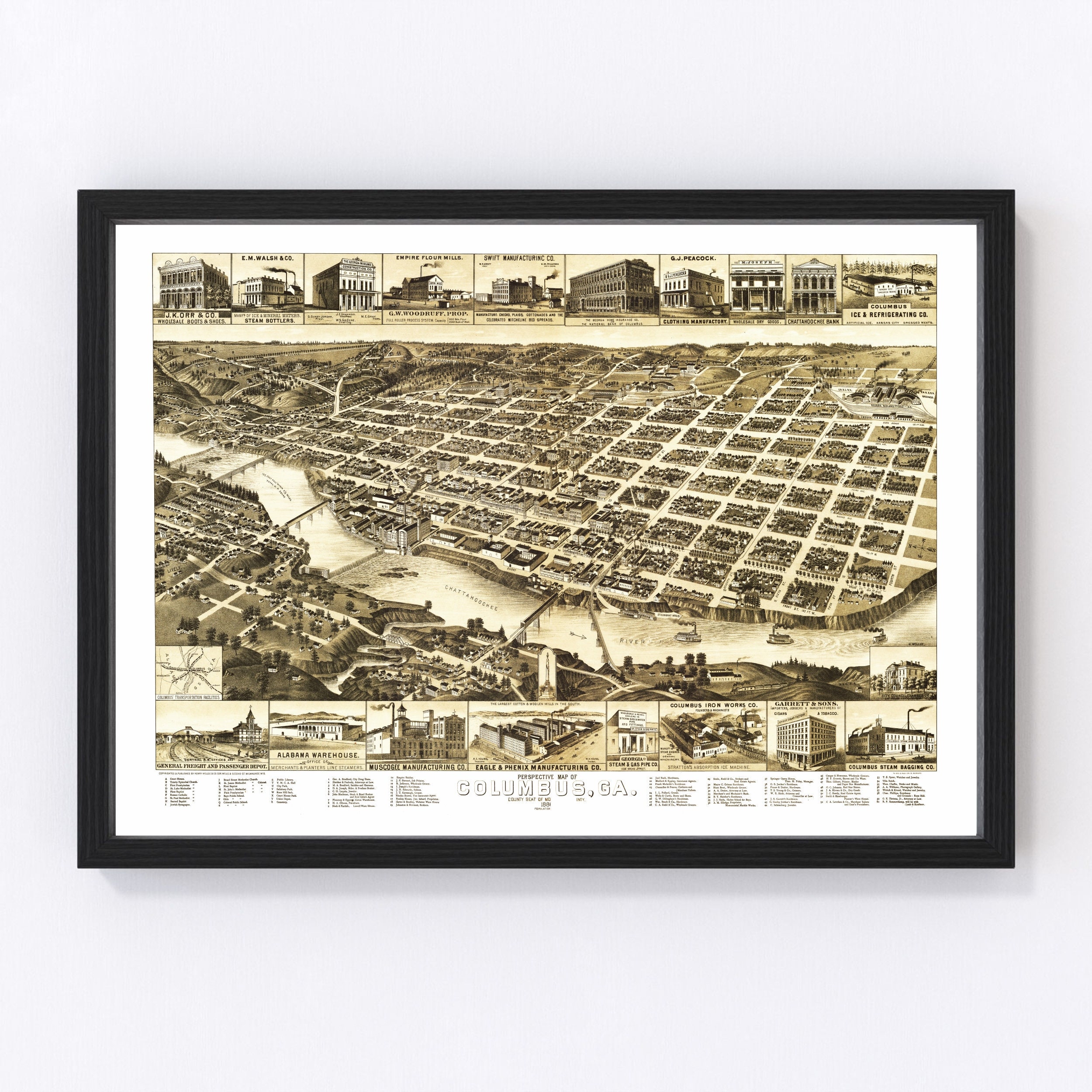 Columbus Georgia Vintage Map From 16 Old City Map Art Etsy Norway